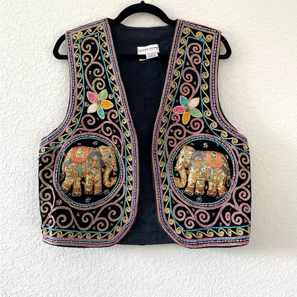 Vintage Bohemian Kalaga Burmese Sequin Elephant Vest - Picture 2 of 7